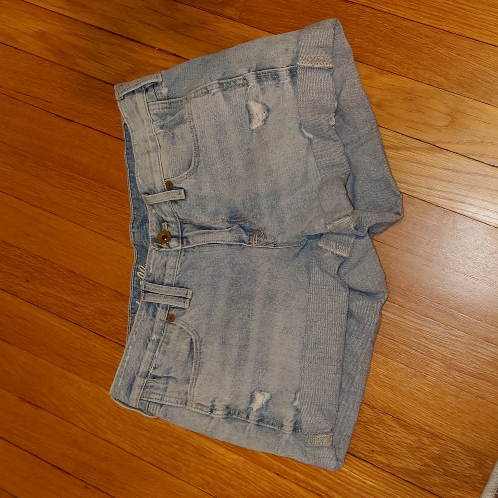 Madewell distressed midi denim shorts sz 27
